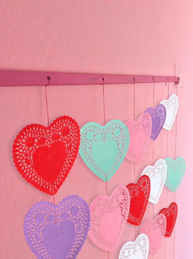 Moon Boat 650PCS Paper Heart Doilies for Crafts - Valentines Day Decorations Red/Pink Lavender/White/Mint Blue Lace Cutouts, Wedding Valentine's Party Decor Ornaments, 4" - Image 5